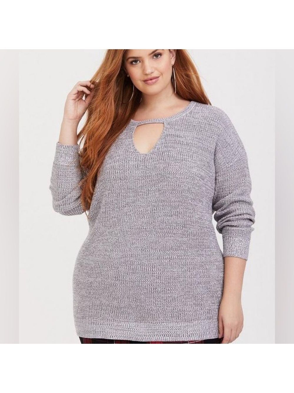 Torrid Grey Marl Keyhole Tunic Ribbed Sweater, size 2X
